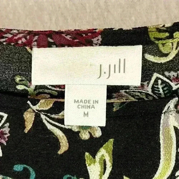 J Jill Top Women’s Medium Black Floral Tunic Long Sleeve Ruffles Boho - Picture 3 of 10